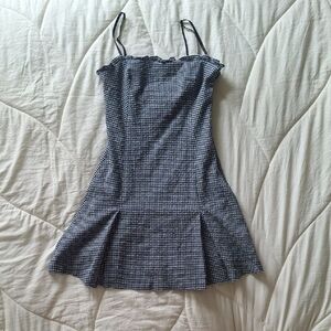 Zara Navy and White Gingham Spaghetti-Strap Mini Dress